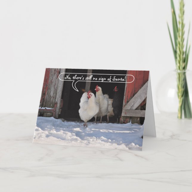 Cartes Pour Fêtes Annuelles Poules attendant Noël de Père Noël (Devant)