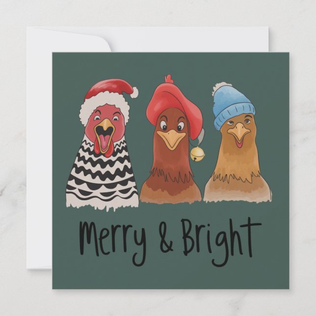 Cartes Pour Fêtes Annuelles Poules joyeuses et lumineuses Noël Animal de ferme (Devant)