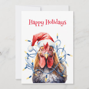 Cartes Pour Fêtes Annuelles Poulet dans les Eaux Lumineuses Aquarelle Noël Fêt