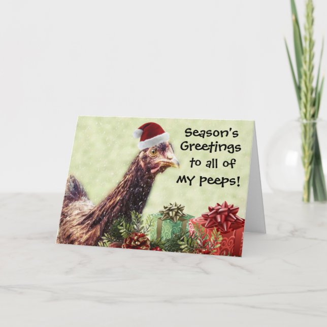 Cartes Pour Fêtes Annuelles Poulet de Noël à Santa Hat (Devant)