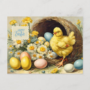 Cartes Pour Fêtes Annuelles Poulet de Pâques, Oeufs de Pâques et Fleurs