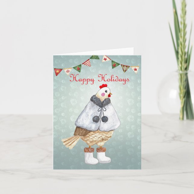 Cartes Pour Fêtes Annuelles Poulet Mignon en Tenue d'Ailée Mignonne Art de Fil (Devant)