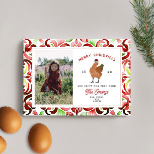Cartes Pour Fêtes Annuelles Poulet rouge et vert aquarelle photo de Noël