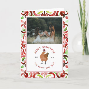 Cartes Pour Fêtes Annuelles Poulet rouge et vert aquarelle photo de Noël