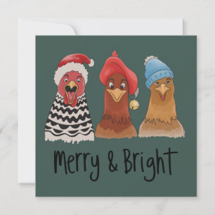 Cartes Pour Fêtes Annuelles Poulets joyeux et lumineux Noël Animal de ferme 