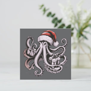 Cartes Pour Fêtes Annuelles Poulpe de Noël Vacances Chapeau de Père Noël Xmas 