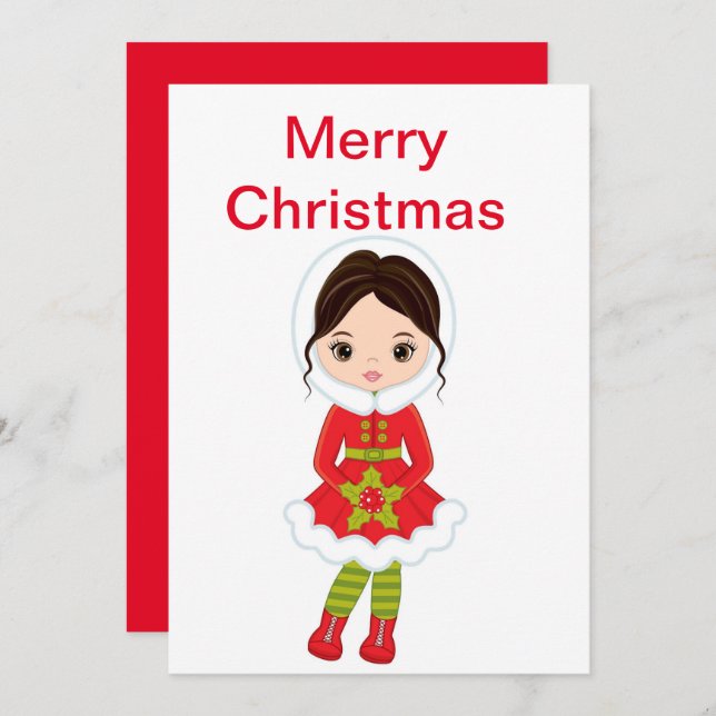 Cartes Pour Fêtes Annuelles Poupée Brunette de Noël (Devant / Derrière)