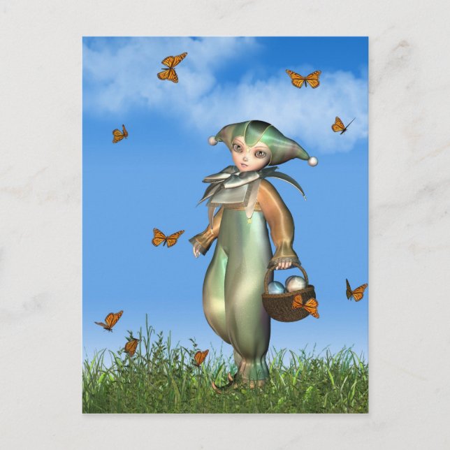 Cartes Pour Fêtes Annuelles Poupée clown de Pâques Pierrot avec papillons (Devant)