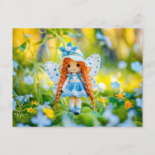 Cartes Pour Fêtes Annuelles Poupée croisée avec Casquette et fleurs bleues