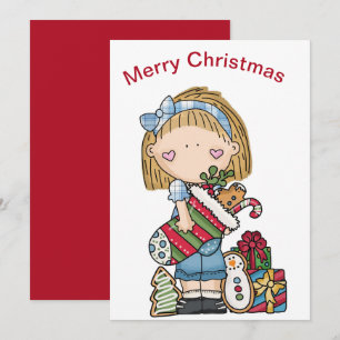 Cartes Pour Fêtes Annuelles Poupée de chiffon de Noël tenant un bas de Noël