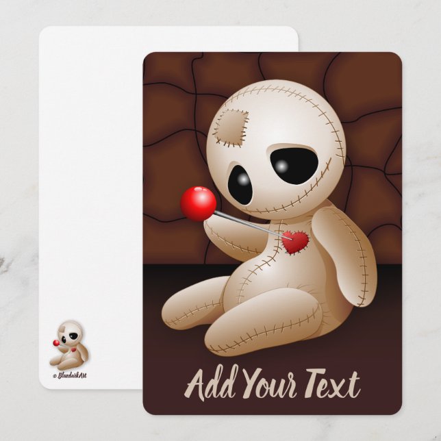Cartes Pour Fêtes Annuelles Poupée Vaudou Dessin Animé Amoureux (Devant / Derrière)