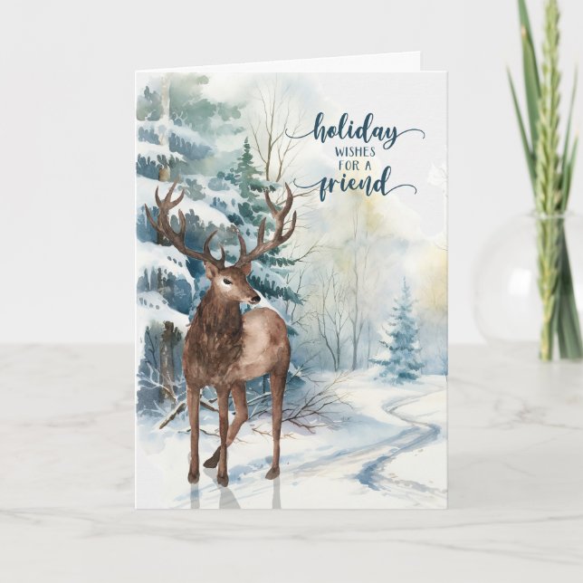 Cartes Pour Fêtes Annuelles pour Ami Reindeer Winter Forest Noël (Devant)