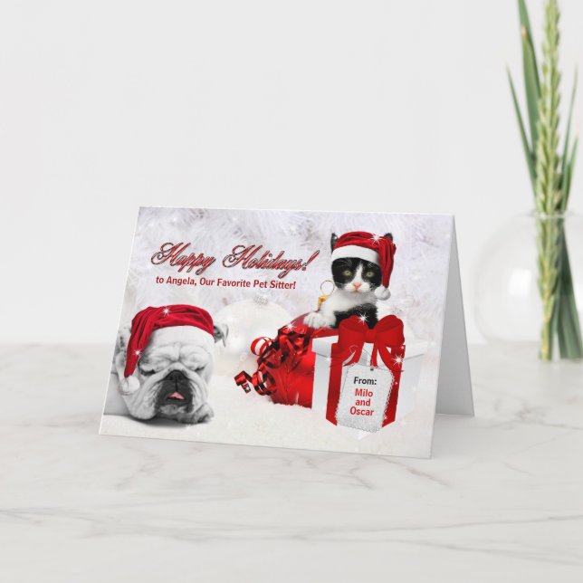 Cartes Pour Fêtes Annuelles pour Animaux de compagnie Sitter à Noël Chat et ch (Devant)