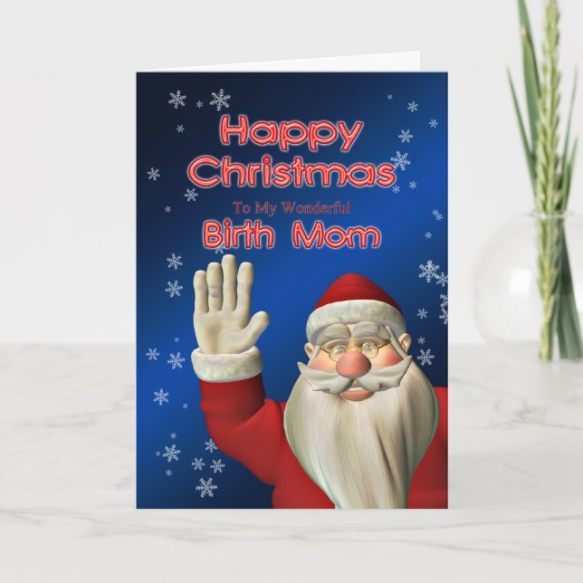 Cartes Pour Fêtes Annuelles Pour Birth Mom, un Père Noël agitant (Devant)
