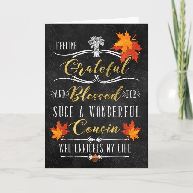Cartes Pour Fêtes Annuelles pour Cousin Thanksgiving Blessings Chalkboard (Devant)