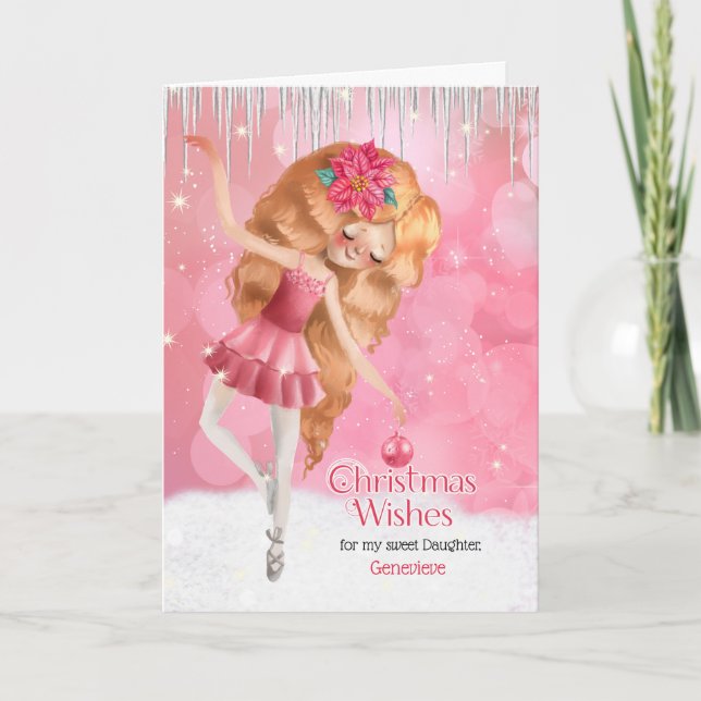 Cartes Pour Fêtes Annuelles pour Fille Jeune Noël Ballerina Rose (Devant)