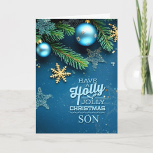 Cartes Pour Fêtes Annuelles pour fils Blue Holly Jolly Ornement de Noël