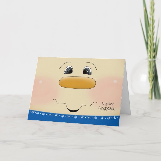 Cartes Pour Fêtes Annuelles Pour Grand-Fils Noël Joyeux Snowman Face (Devant)