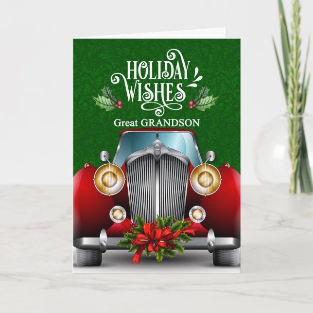 Cartes Pour Fêtes Annuelles pour Grand-fils Rouge classique voiture Noël (Devant)