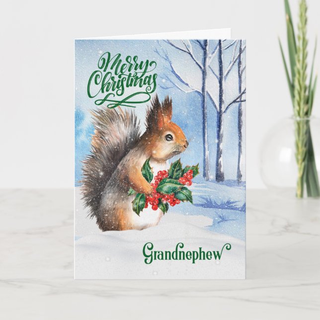 Cartes Pour Fêtes Annuelles pour grand neveu Noël écureuil hiver bois d'hiver (Devant)