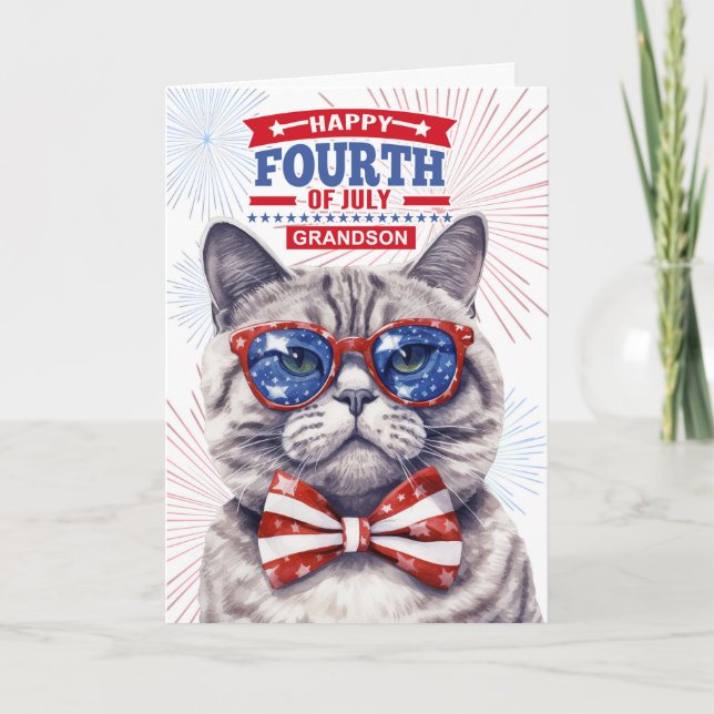 Cartes Pour Fêtes Annuelles pour Grandson 4 juillet Cute Patriotic Cat (Devant)