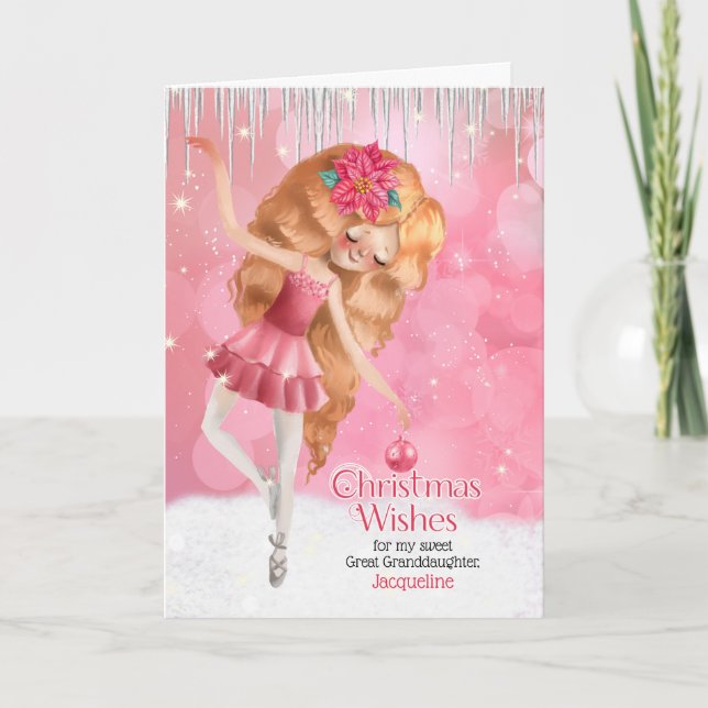 Cartes Pour Fêtes Annuelles pour Great Grandgirl a Pink Ballerina Christmas (Devant)