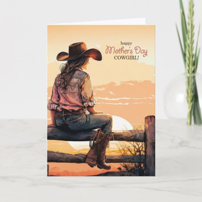 Cartes Pour Fêtes Annuelles pour la Fête des Mères Cowgirl Western Ranch Sunse (Devant)
