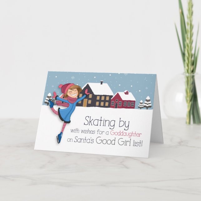 Cartes Pour Fêtes Annuelles pour la jeune fille Ski hivernal hiver (Devant)