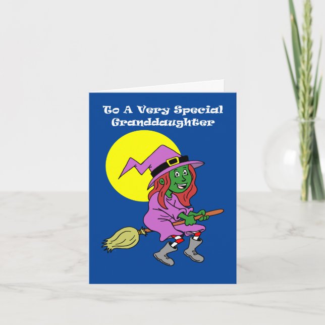 Cartes Pour Fêtes Annuelles Pour la petite fille mignonne sorcière de dessin H (Devant)