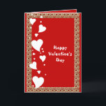 Cartes Pour Fêtes Annuelles Pour lui Valentine's Day Hearts Red Romantic Custo<br><div class="desc">Pour lui, une carte de Saint-Valentin rouge masculine pour égayer ses matins et applaudir son humeur. Idéal pour le petit ami, partenaire et hubby. Facile à personnaliser avec message personnel et nom. L'illustration représente des coeurs blancs, une palette rouge et une bordure cardiaque dorée sur les côtés. Une citation romantique...</div>