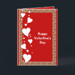 Cartes Pour Fêtes Annuelles Pour lui Valentine's Day Hearts Red Romantic Custo<br><div class="desc">Pour lui, une carte de Saint-Valentin rouge masculine pour égayer ses matins et applaudir son humeur. Idéal pour le petit ami, partenaire et hubby. Facile à personnaliser avec message personnel et nom. L'illustration représente des coeurs blancs, une palette rouge et une bordure cardiaque dorée sur les côtés. Une citation romantique...</div>