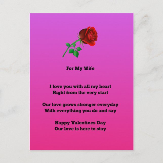 Cartes Pour Fêtes Annuelles Pour ma femme valentines poème de jour (Devant)