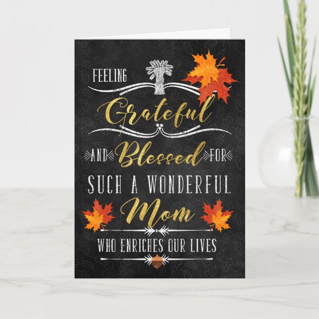 Cartes Pour Fêtes Annuelles pour Maman Thanksgiving Blessings Chalkboard (Devant)
