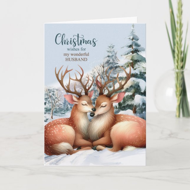 Cartes Pour Fêtes Annuelles pour Mari de Noël romantique des rennes (Devant)