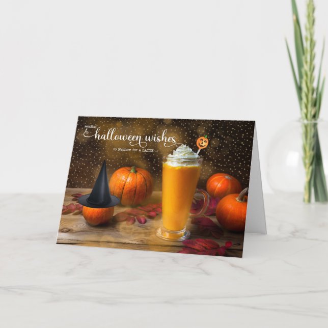 Cartes Pour Fêtes Annuelles pour Nephew Halloween Citrouille Latte Humour (Devant)