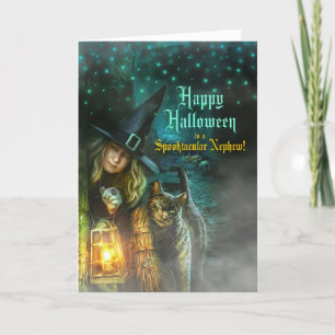 Cartes Pour Fêtes Annuelles pour Nephew Witch et Cat Halloween