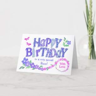 Cartes Pour Fêtes Annuelles Pour Niece Birthday Pink and Blue Periwinkkkles