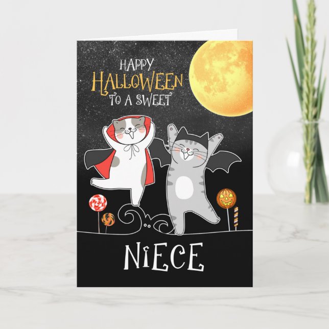 Cartes Pour Fêtes Annuelles pour Niece PURRfect Halloween Chats Trick ou Treat (Devant)