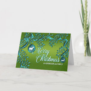 Cartes Pour Fêtes Annuelles pour Noël Turquoise Grandson and Family Green