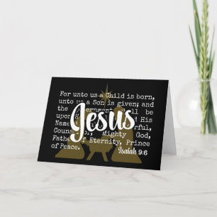 Cartes Pour Fêtes Annuelles POUR NOUS JÉSUS Or Noël Noir