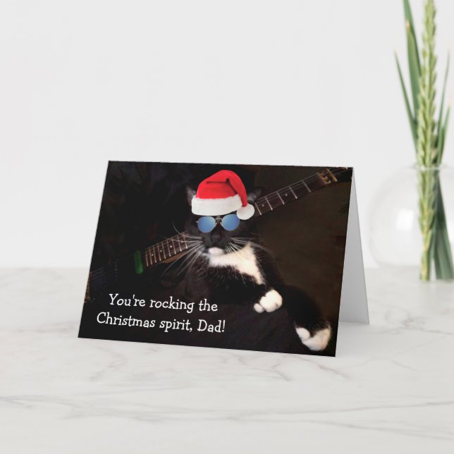Cartes Pour Fêtes Annuelles "Pour papa" Chat Cool Noël (Devant)