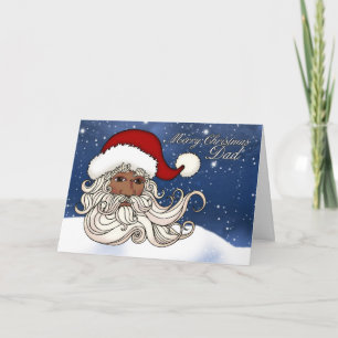 Cartes Pour Fêtes Annuelles Pour Papa, Une Père Noël Noire Avec Neige Joyeux N