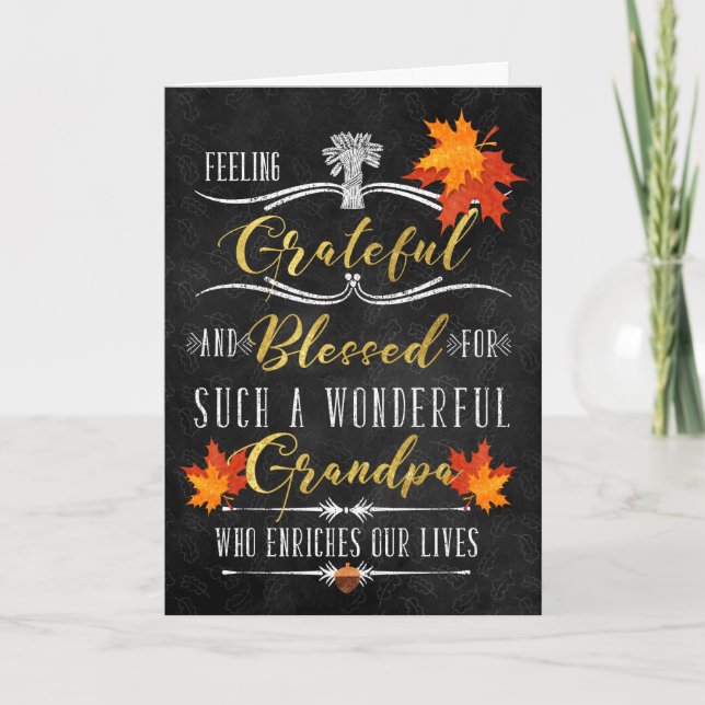 Cartes Pour Fêtes Annuelles pour Papy Chalkboard Bénédictions de Thanksgiving (Devant)