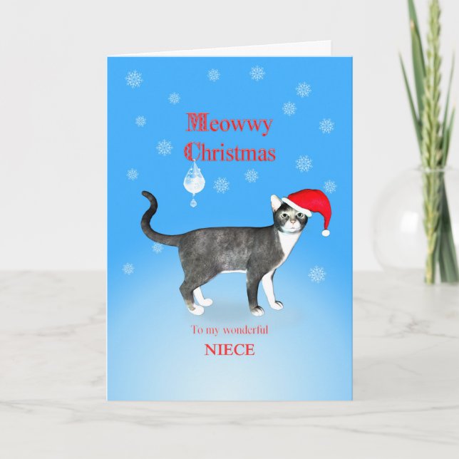 Cartes Pour Fêtes Annuelles Pour une nièce, Meowwwwy Christmas cat (Devant)