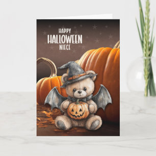 Cartes Pour Fêtes Annuelles pour une nièce ours en peluche sorcière et ailes d