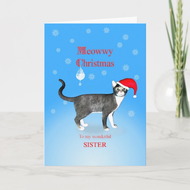 Cartes Pour Fêtes Annuelles Pour une sœur, Joyeux Noël chat (Devant)