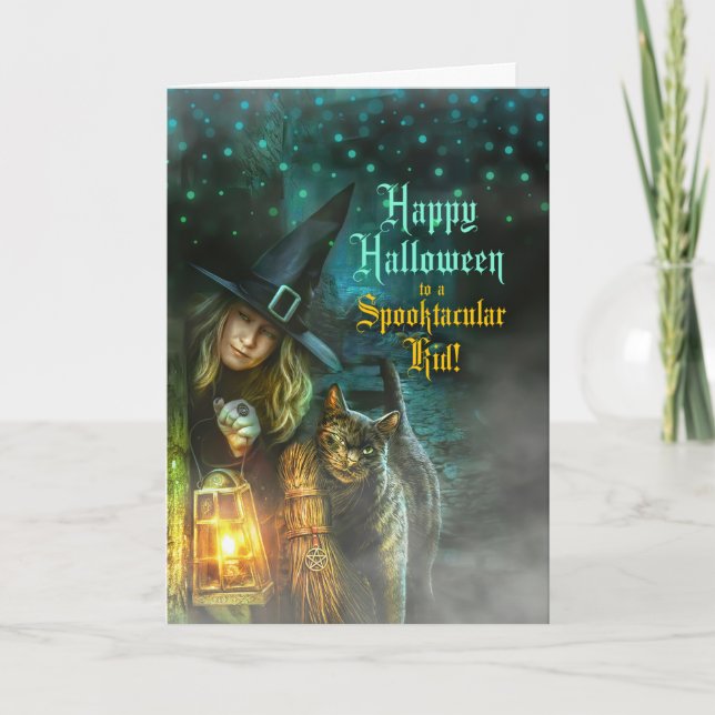 Cartes Pour Fêtes Annuelles pour une sorcière Spooktacular pour enfants et Hal (Devant)