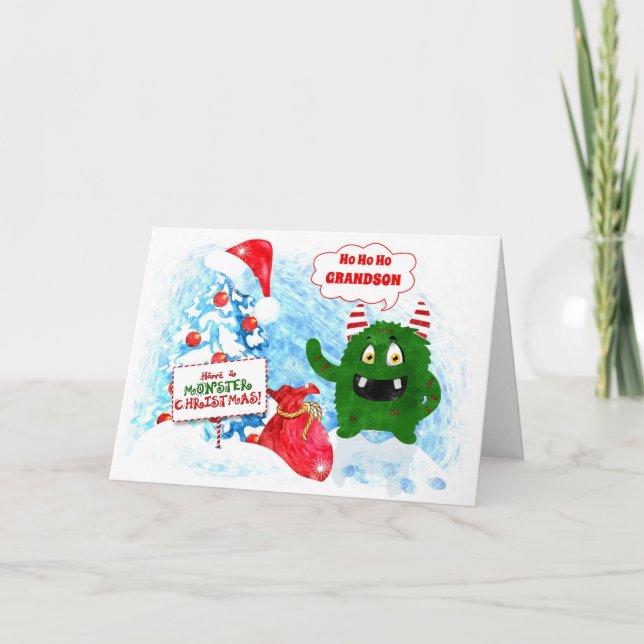 Cartes Pour Fêtes Annuelles pour Young Grandson Funny Monster Christmas (Devant)