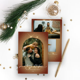 Cartes Pour Fêtes Annuelles Poussière d'Or Élégante 3-Photo Joyeux Noël