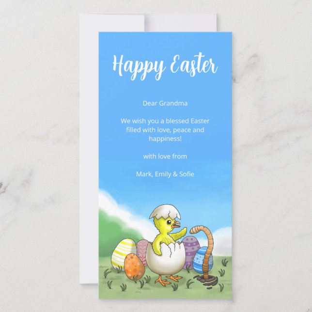 Cartes Pour Fêtes Annuelles Poussin de Pâques éclos (Devant)